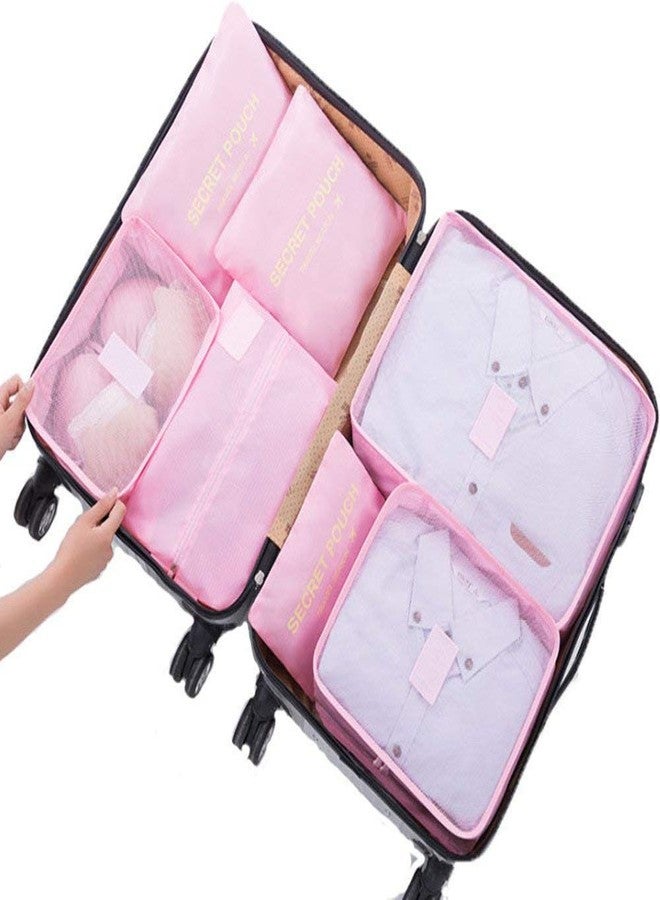 Waymore Travel Packing Cube Luggage Organizers Bag Clothes Storage Secret Pouches with Shoe Pouch (Pink) (Set of 7pcs) - Image 2